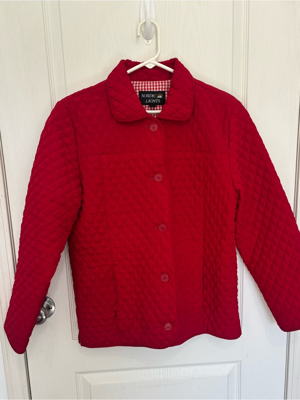 Nordic Lights Red Quilted Jacket – Button Front – Size M